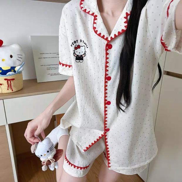 

Popular cloud cotton pajamas women s summer thin short-sleeved shorts girl cute cartoon can be worn outside loungewear suit M