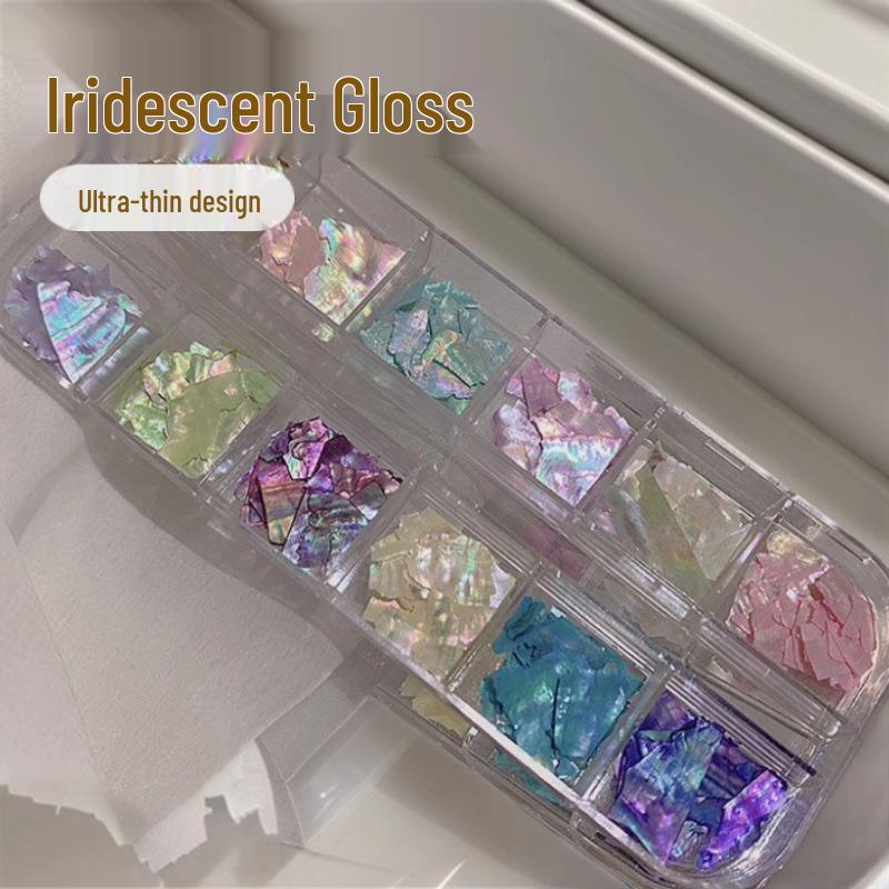 Iridescent Abalone Shell Nail Art Fragments: Ultra-Thin, Sparkly, Irregular 12-Piece Set 6# 12 Color Mixed Shell Fragments