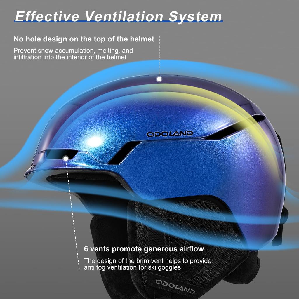 Odoland Sparkling Ski and Snowboard Helmet with Adjustable Goggle EPS Impact Fashionable Snow Helmet for and Kids Size, Strap, Resistant,