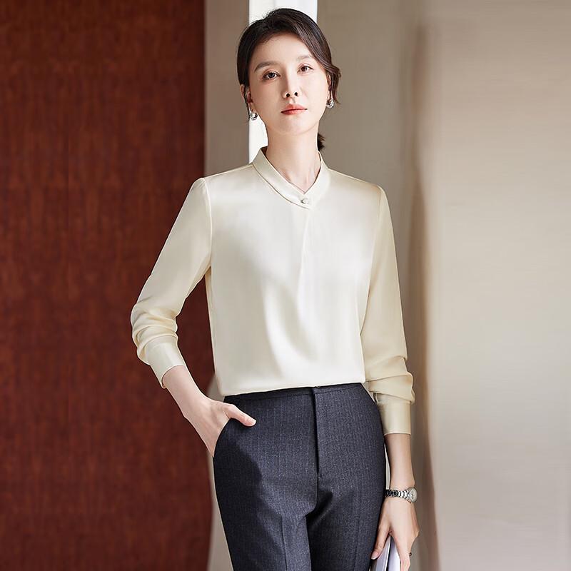 KASEYE Damen Langarm Bluse mit Stehkragen, Professionell