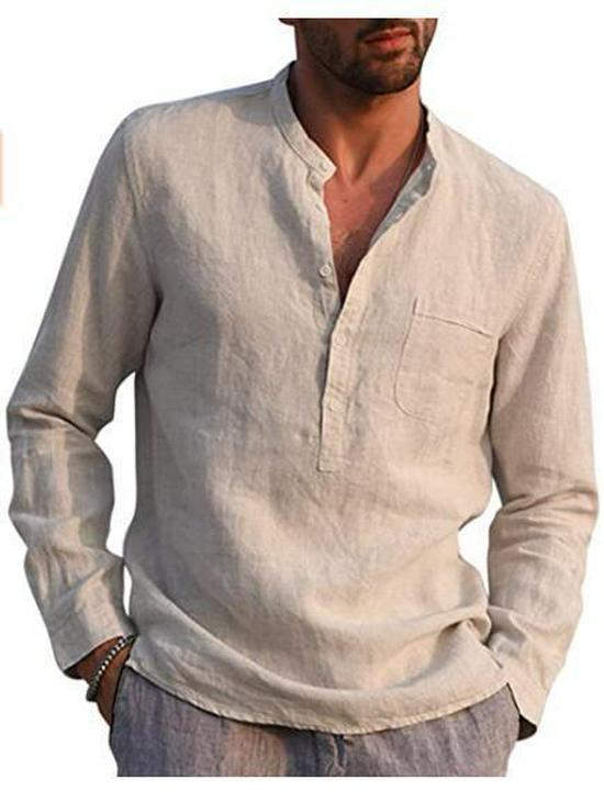 Men's Long Sleeve V-Neck Casual Beach Linen Shirt (2023)