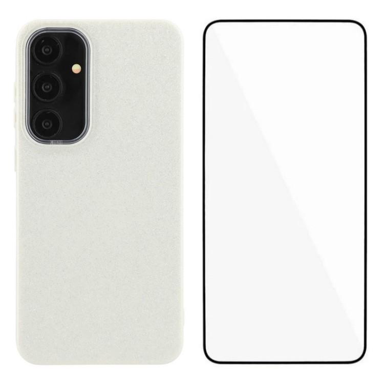 

WANLONFENG XL2 Series for Samsung Galaxy S25+ Case IMD Glitter TPU Phone Cover with Tempered Glass Film Antique White