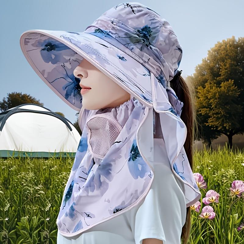 Women's Floral Sun Hat with Face Cover & Neck Flap - Wide Brim UV Protection Fishing & Gardening Cap