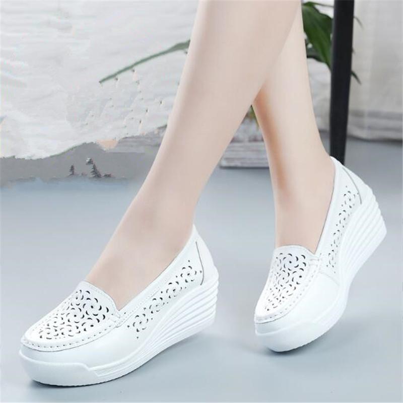 Fashion Genuine Leather Women's Shoes Four Seasons Nurse Work Shoes Women's Wedges White Platform Womens Shoes