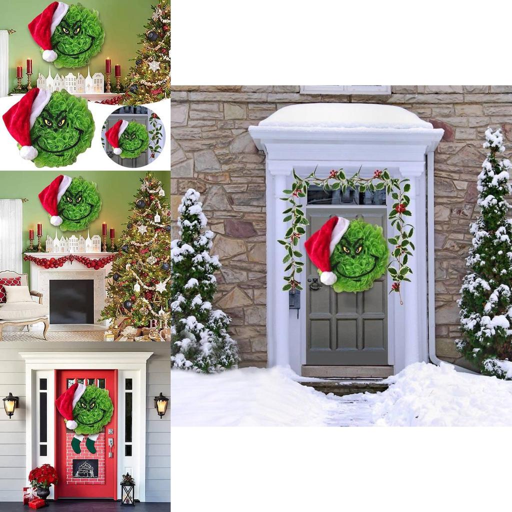 Grinch Green Plush Christmas Wreath Decorative Hanging Ornament For Festive Decor
