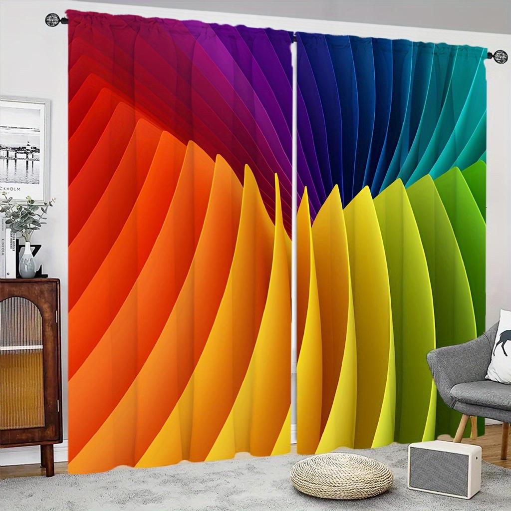 2 kusy Geometrický vzor Barevné Duhové Závěsy Tištěné pro Obývací Pokoj Kuchyň Ložnici Jídelnu Okno Domácí Dekorace