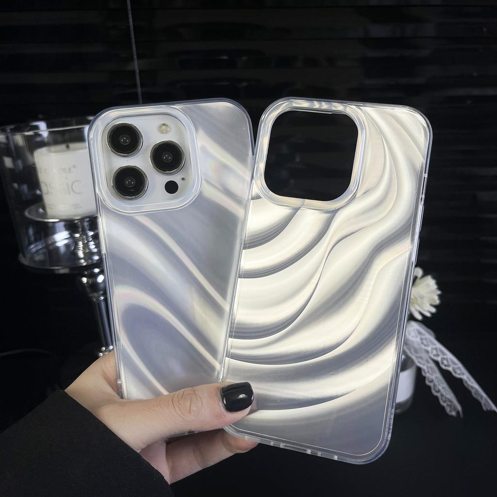 IMD double-layer colorful wave laser Apple 15pro mobile phone case iPhone17 protective case silver trend explosion