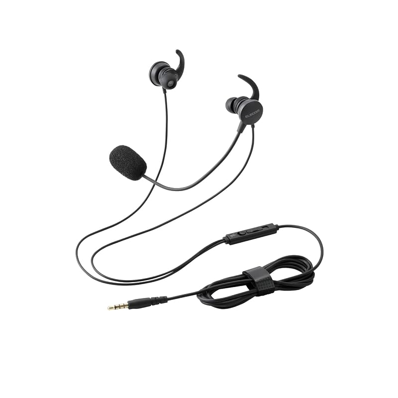 ELECOM Wired Headset, 3.5mm 4-pole Mini Plug, with Microphone, In-Ear, Canal Type, Binaural, with Conversion Cable (4-pole To 3-pole), Black,