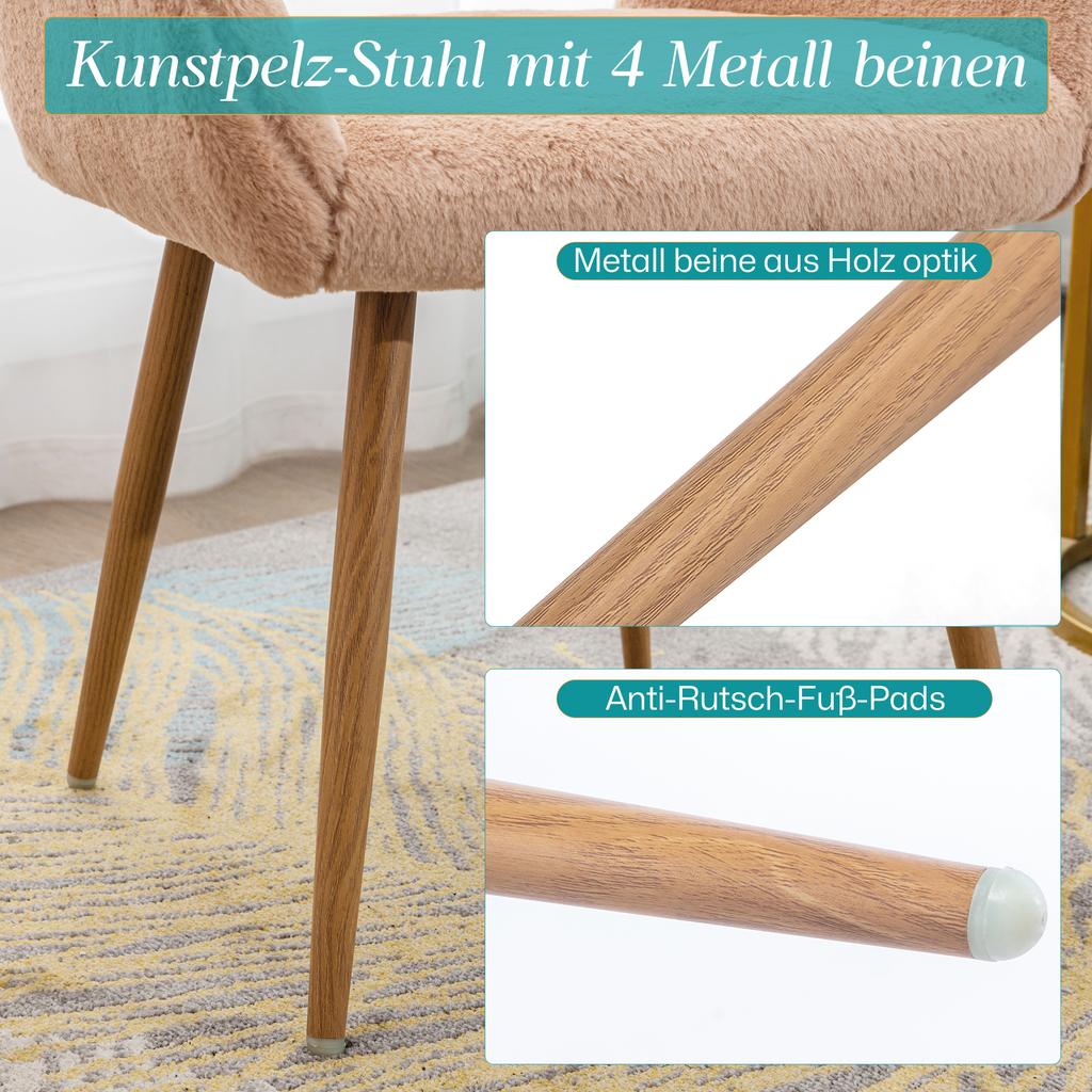 HengMing Esszimmerstühle mit Kunstfellbezug, Moderne Stühle im Mid-Century-Stil mit lackierten Massivstahlbeinen für das Esszimmer