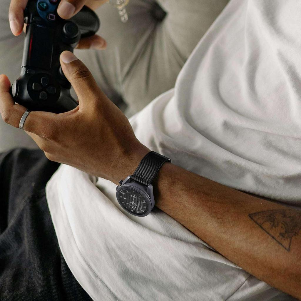 ANNEFIT Reloj de Nylon Reloj Militar Correa de Nylon de Repuesto con Hebilla de Liberación Rápida de Tela, Correa, 18mm, Acabado de Dos Piezas, Negro/Plata