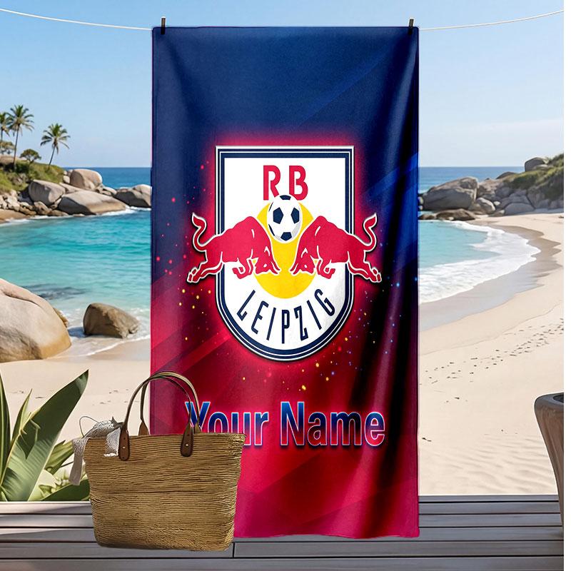 RB Leipzig FC Personalisiertes Bedrucktes Strandtuch Fußballlogo Unterstützung Benutzerdefinierter Name Text Absorbierendes Handtuch Für Sport Reisen Besonderes Geschenk