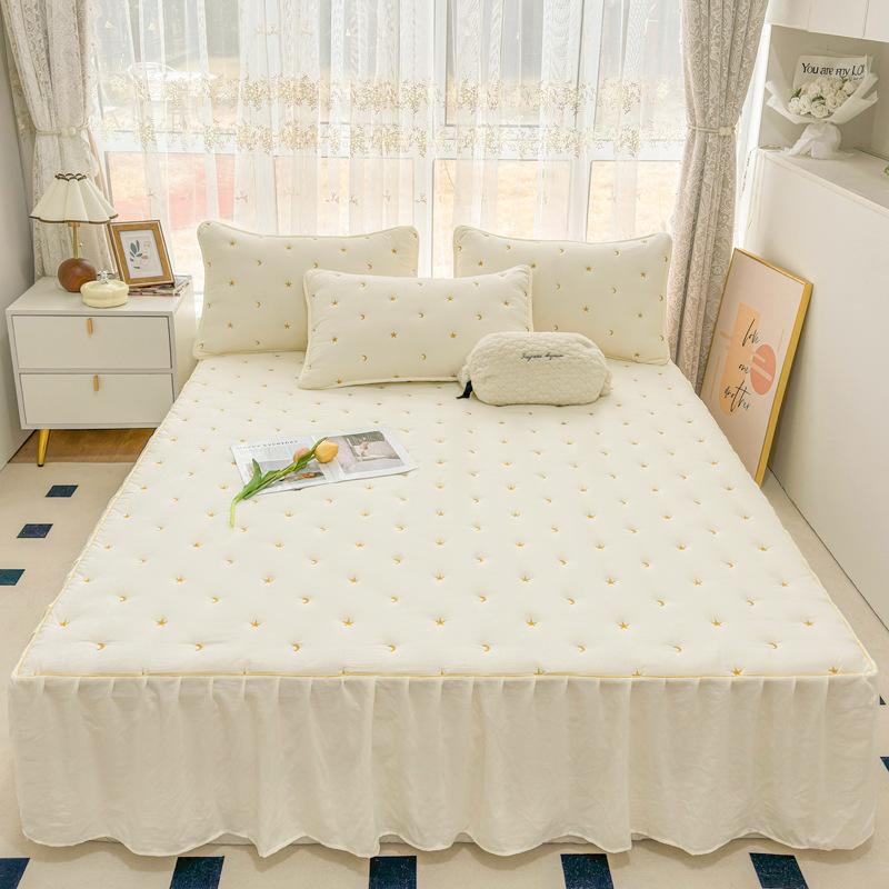 Solid color embroidery thickened bed skirt clipped with cotton soft and vertical elegant without deformation bed skirt