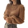 Korean Style Round Neck Petite Knit Sweater for Women - Waist-Cinching, Versatile Pullover