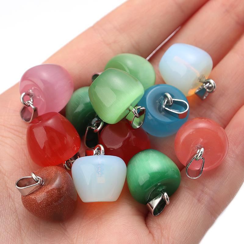2Pcs/Lot Natural Cat Eyes Stone Apple Charms For Jewelry Making 14x15mm Transparent Quartz Pendant Diy Jewelry Finding Crafts