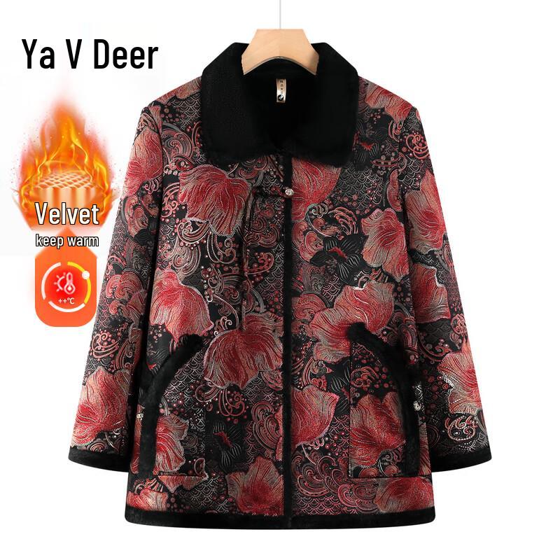 

Women s Fleece-Lined Chinese Style Floral Winter Jacket 6XL