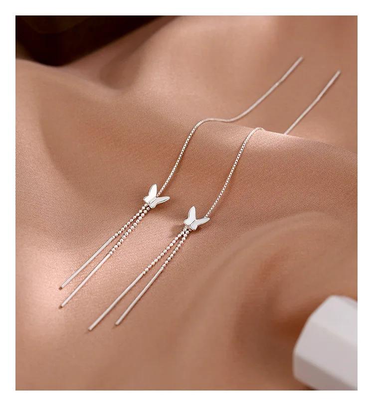 Korean 2025 Trendy Long Wire Tassel Thread Chain Butterfly  Earrings For Women Girls Cute Elegance Fashion Gift Shining Earrings