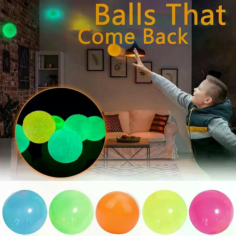 Glow-in-the-Dark Sticky Ceiling Balls 5/10Pcs Sticky Glows Balls Fidget Toys Stress Relief Sensory Toys Wall & Ceiling Decor