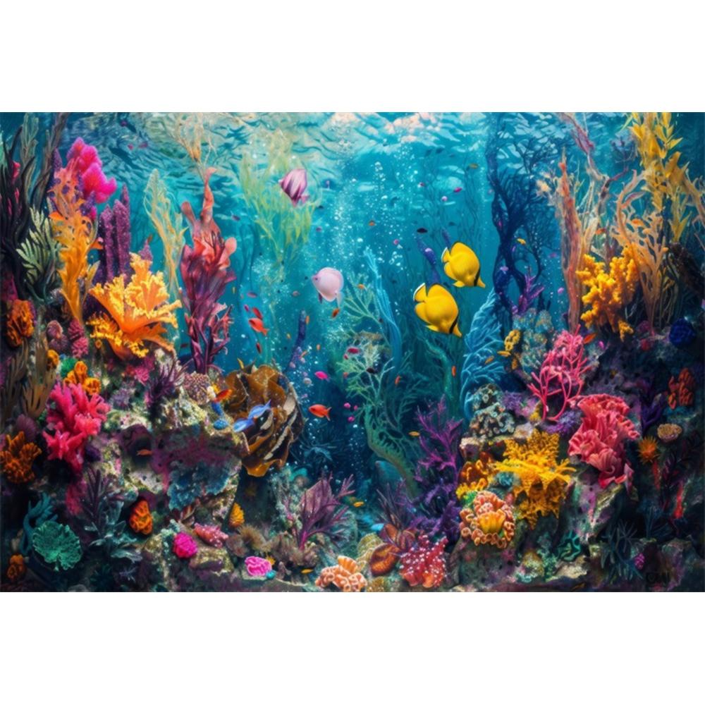 Blue Underwater World Photography Background Ocean Undersea Coral Castle Shells Kid Birthday Party Decor Portrait Photo Backdrop