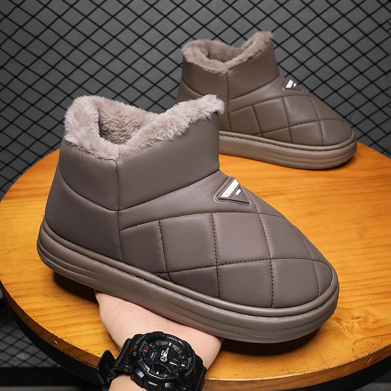 Baumwollpantoffeln Wintertasche Absatz warm Samt dicker Boden Haus Innen- und Außenbereich tragen PU-Leder Baumwollschuhe