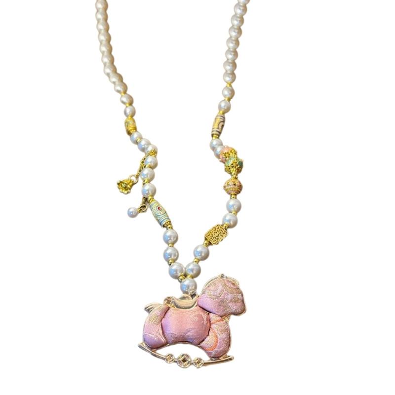 

Elegant Pink Song Brocade Horse Pendant Necklace Traditional Chinese Styles Fashion Jewelry For Women 1