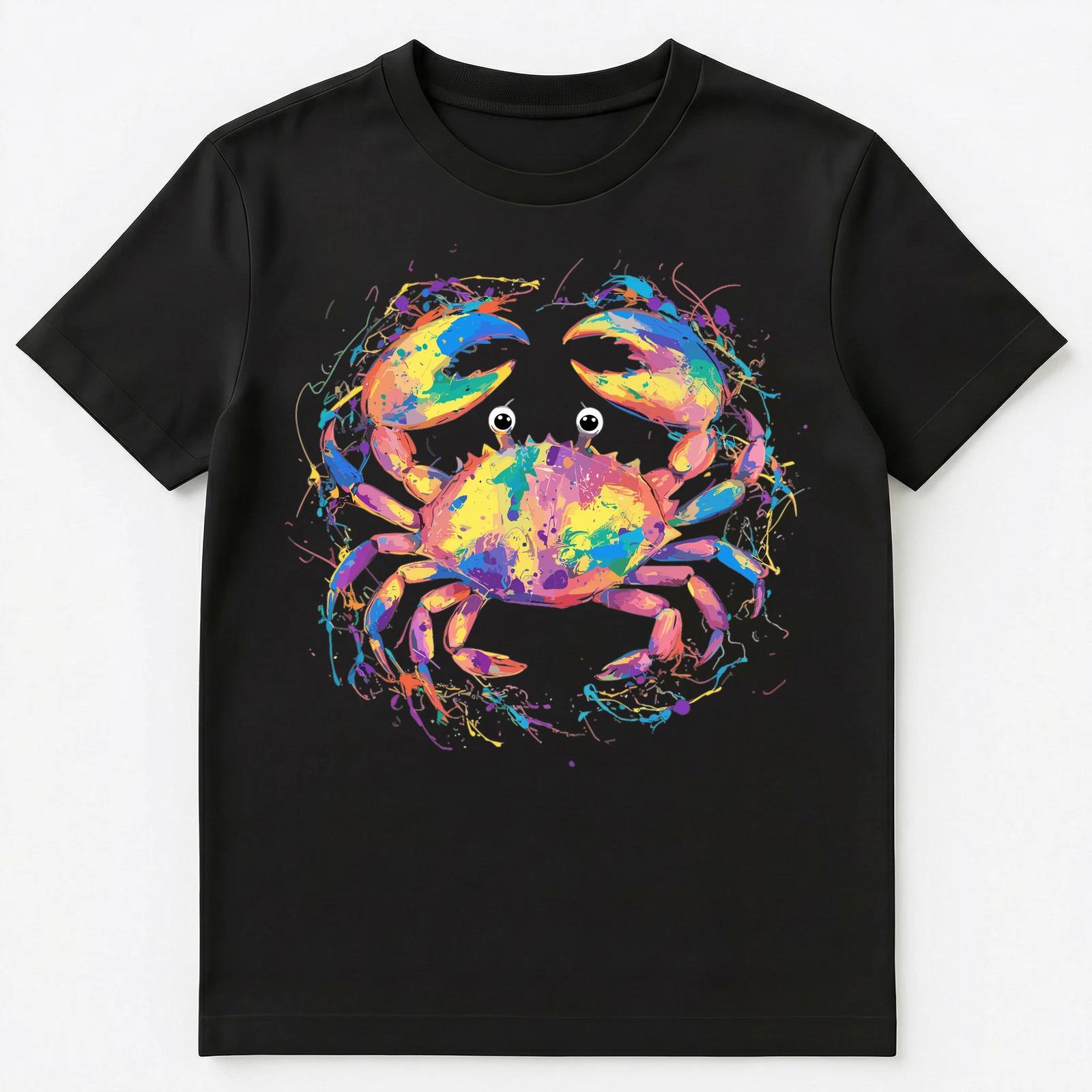 Colorful Paint Splash Crab Art Graphic Unisex T-Shirt 2XL