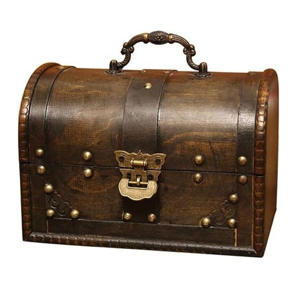 

PLEAVIT Treasure Chest, Antique Retro Wooden Box for Jewelry, Accessories, and Small Items, with Lid