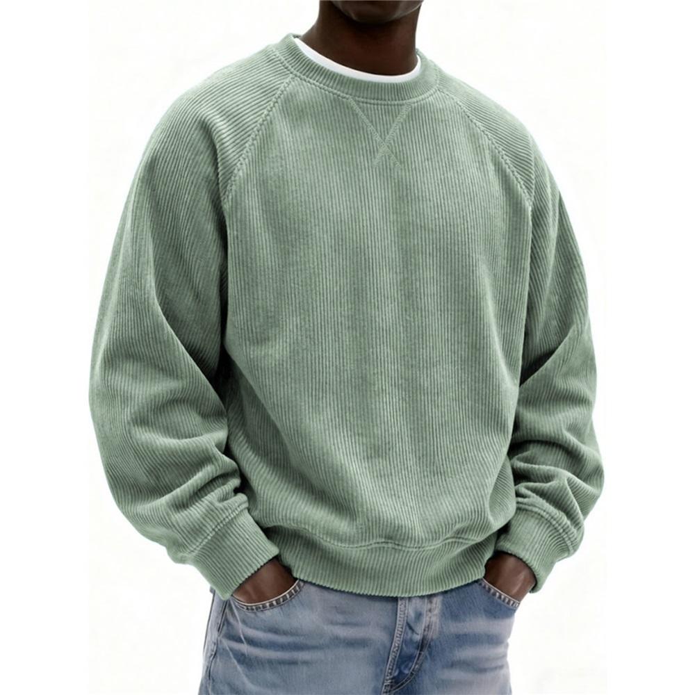 Felpa in velluto a coste da uomo a girocollo larga per autunno e inverno, pullover da uomo a maniche lunghe, top casual