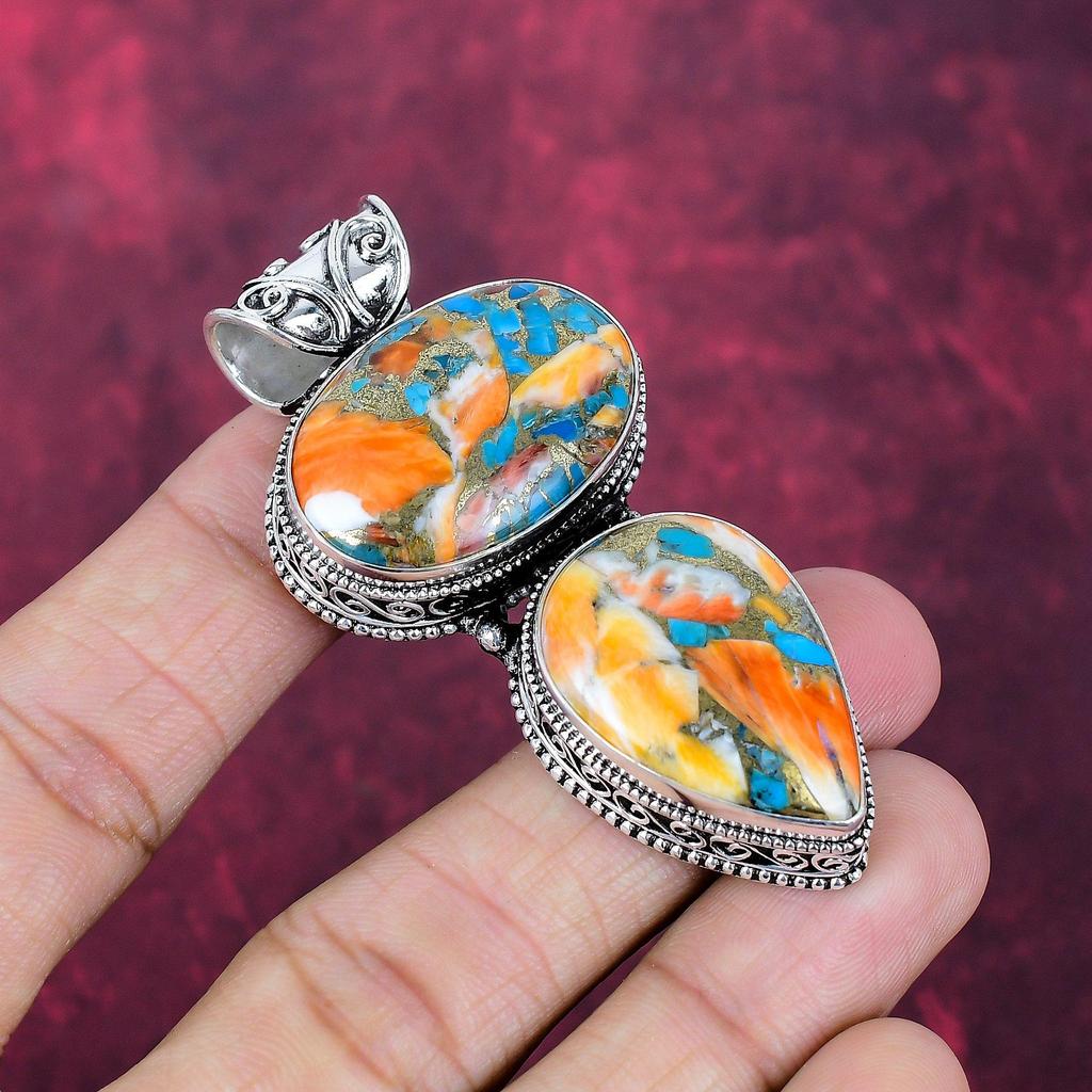 Orange Spiny Oyster Handmade Gemstone Pendant, 925 Solid Sterling Silver Pendant, For Thanksgiving