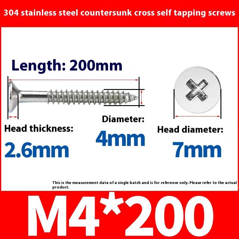 5/10Pcs Stainless Steel Cross Countersunk Head Self Tapping Screws M4 Lengthening Flat Head Tapping Long Wood Screw