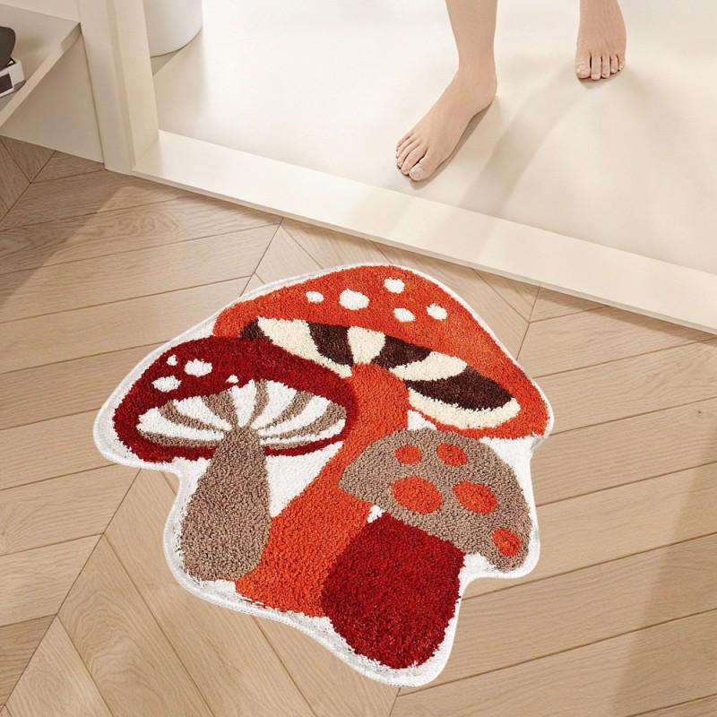 Imitation Cashmere Doormat Non Slip Absorbent Floor Mat Bedroom Bathroom Mushroom Plush Rug