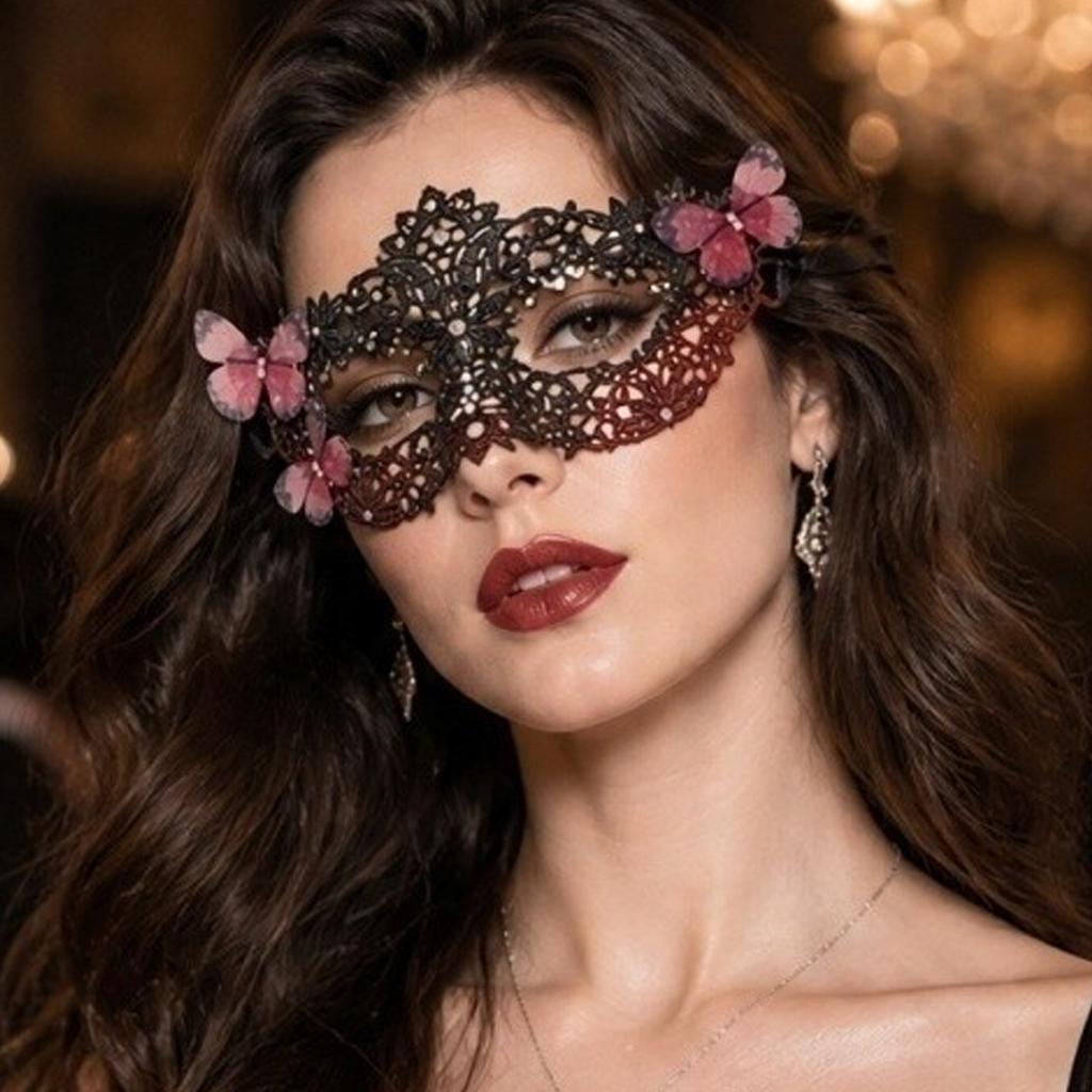 Halloween Lace Half Face, Masquerade Ball with 2-Tone Gradient Petal Design, Party Accessory