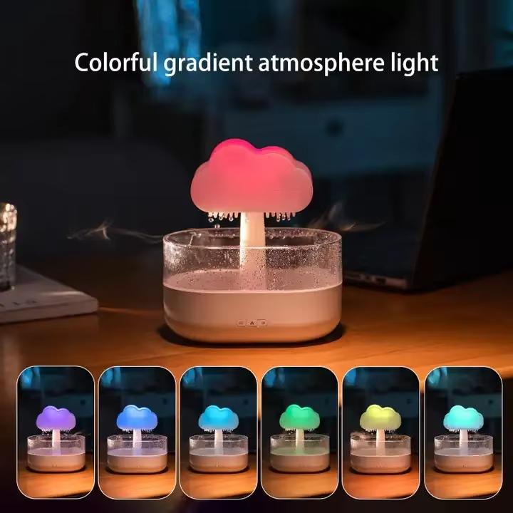 Home Bedroom Car Hot Sale Rain Cloud Humidifier Aroma Essence Oil Diffuser 7 Color LED Night Light Mushroom Design