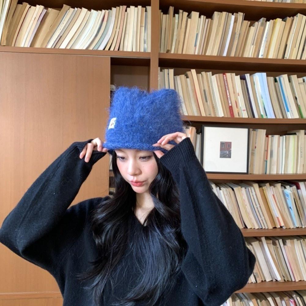 Large Head Pointed Top Hat Polyester Warm Winter Beanie Cute Fuzzy Knitted Beanie Outdoor Use