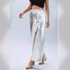 Women High Waist Loose Silver Hot Stamping Wide Leg Casual Long Pants