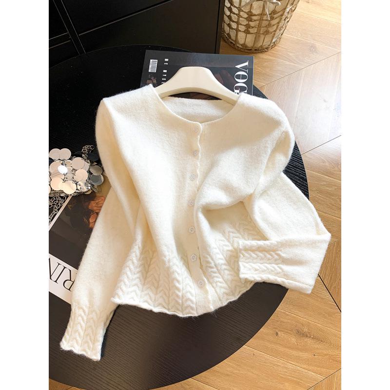Women's 2026 Slimming Loose Knit Cardigan - Soft & Fluffy Crocheted Sweater Top for Autumn/Winter