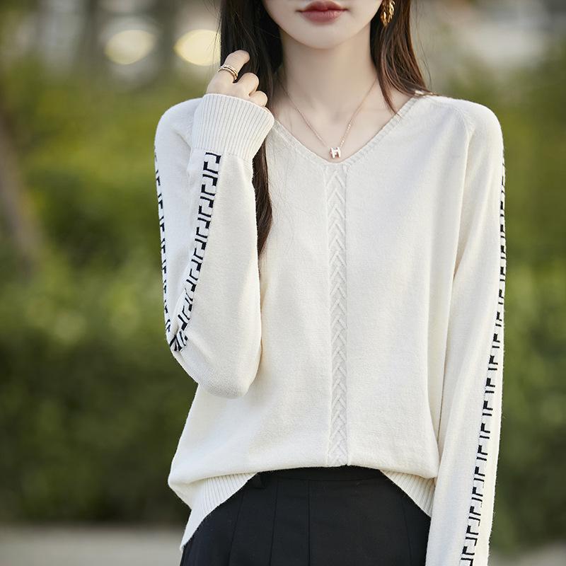 

Осенне-зимний пуловер, трикотажный женский трикотаж, нижняя рубашка с V-образным вырезом XXL бежевый