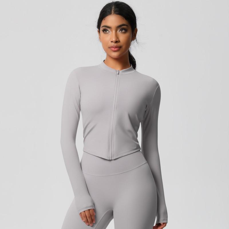 Womens Seamless Fit Quick-Dry Zip-Up Athletic Jacket Yoga Running Gym Workout