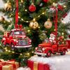 Santa Claus Decor 12/24/36Pcs Christmas Wooden Ornaments, Red Truck Hanging Decorations with Rope, Xmas Window Tree Pendant, Holiday for Home