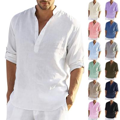 Designer Spring Summer Men's Casual Cotton Linen Color Long Sleeve Shirts Loose Shirts