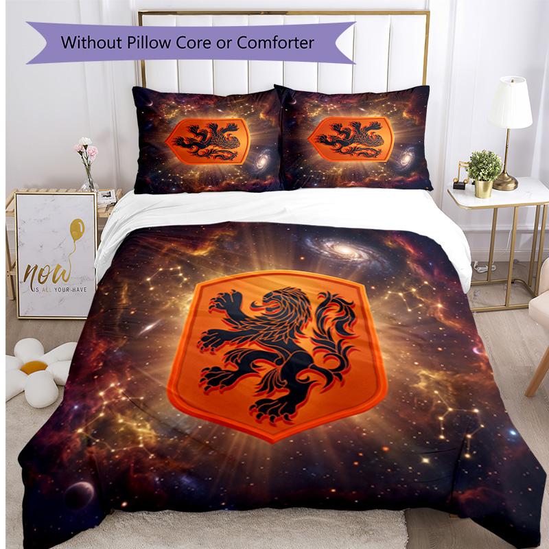 Netherlands Football Printed Bedding 3 Piece Set Cozy Breathable Bed Cover Set as Housewarming Holiday Gift