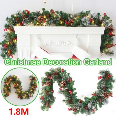 1,8 m Weihnachtsdekorationsgirlande mit Tannenzapfen Künstliche Weihnachtskränze für Zuhause Weihnachtsbaum Treppe Tür Neujahrsdekor Rattan