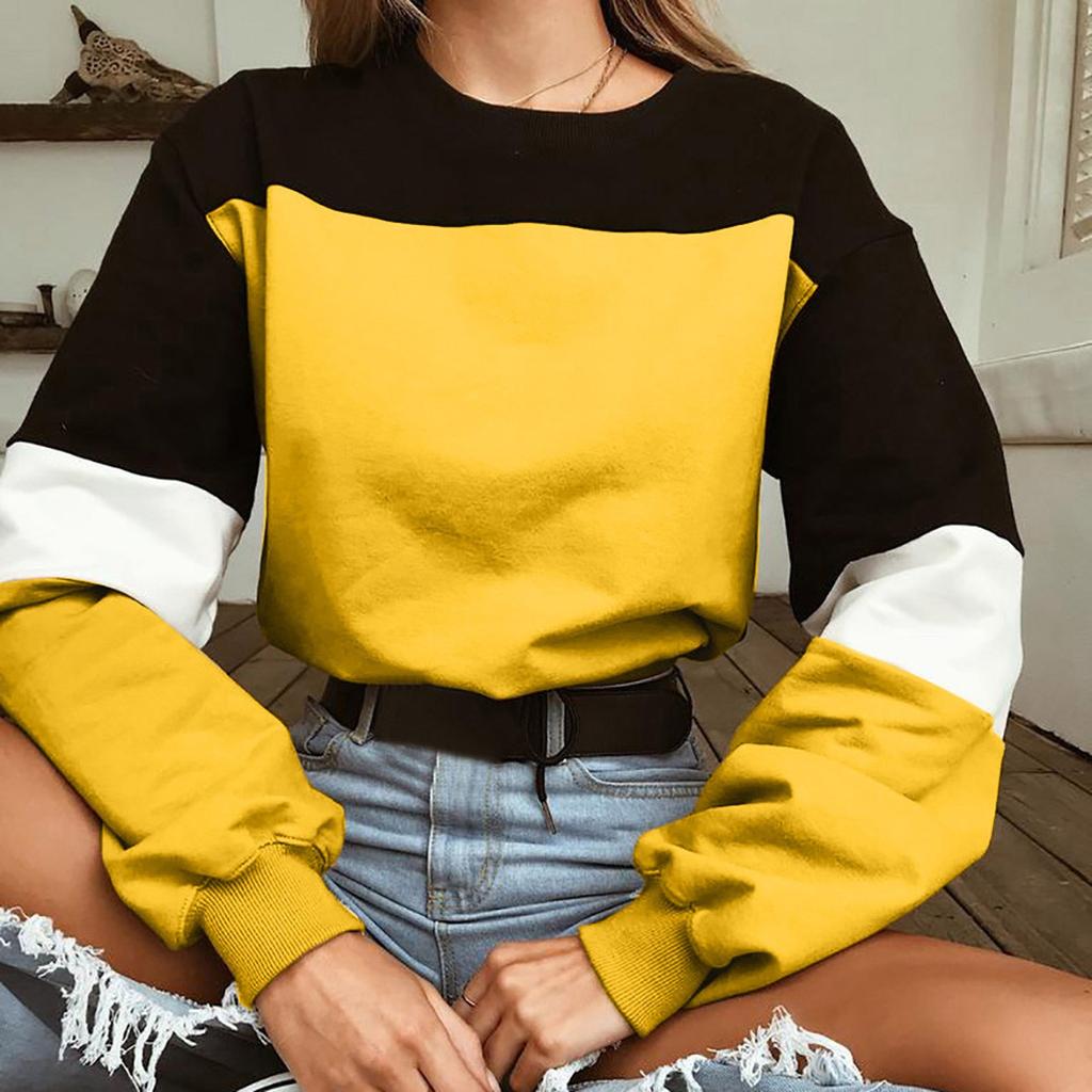 Women's Fashion  O- Neck Contrast Long Sleeve Top  Corded Cool Sweater