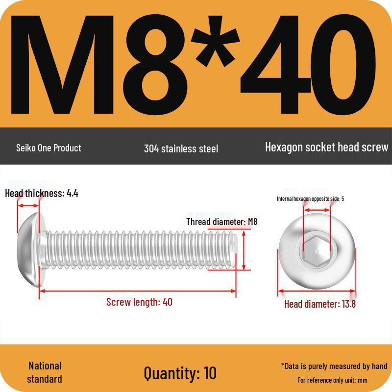 304 Stainless Steel Pan, Half, and Round Head Hexagon Screws (M2-M12)