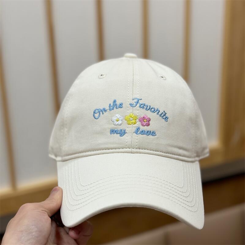 Spring And Summer Cartoon Flower Embroidery Cap Sunscreen Sunshade Soft Top Cute Face Small Baseball Cap Female