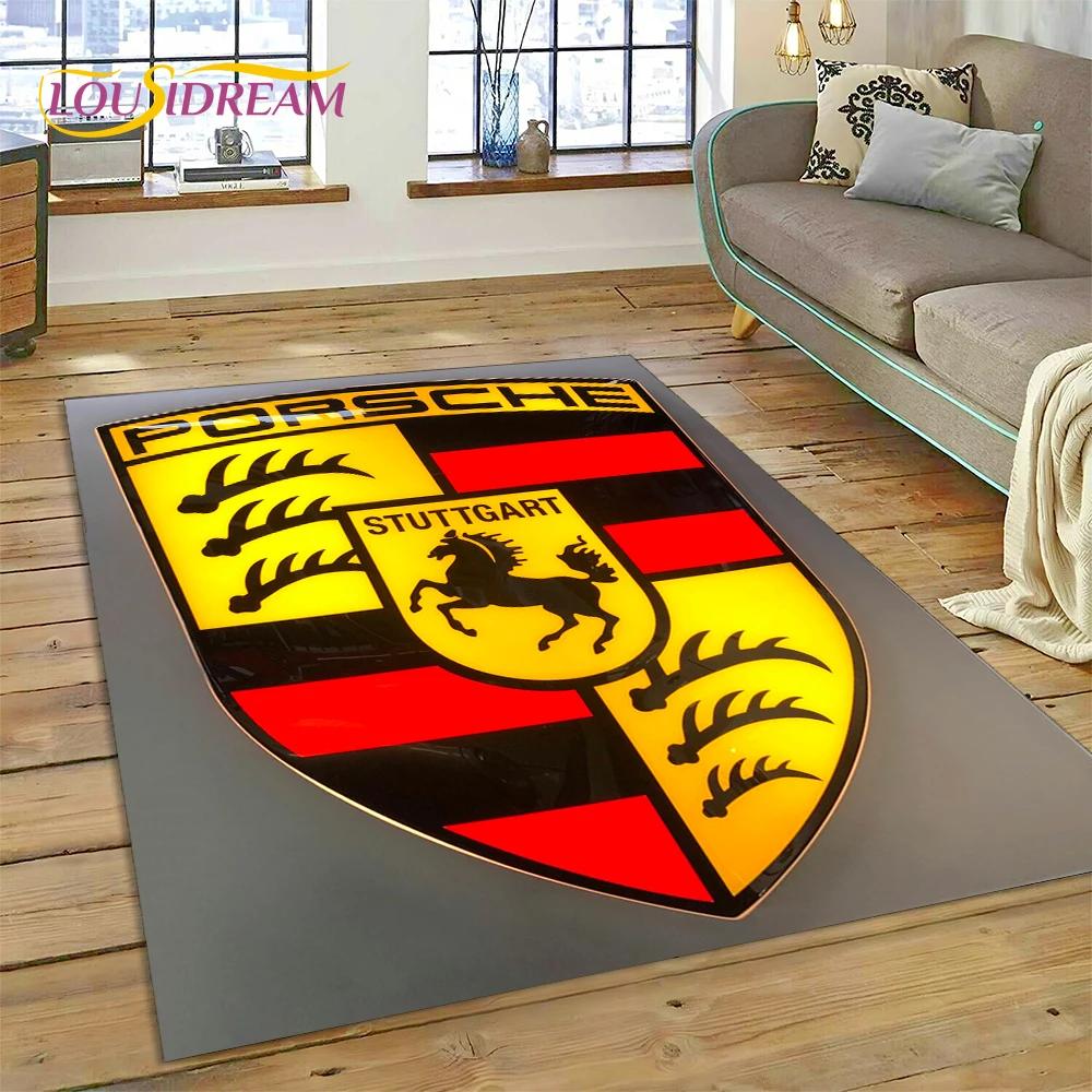 Car Logo P-Porsche 3D Printing Rug Carpet for Living Room Bedroom Home Decor,Floor Mat Non-slip for Sofa Doormat Gift Kids Play