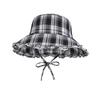 1pc Summer Contrasting Color Plaid Drawstring Bucket Hats Women Outdoor Hiking Sun Protection Versatile Caps for Beach Tralve