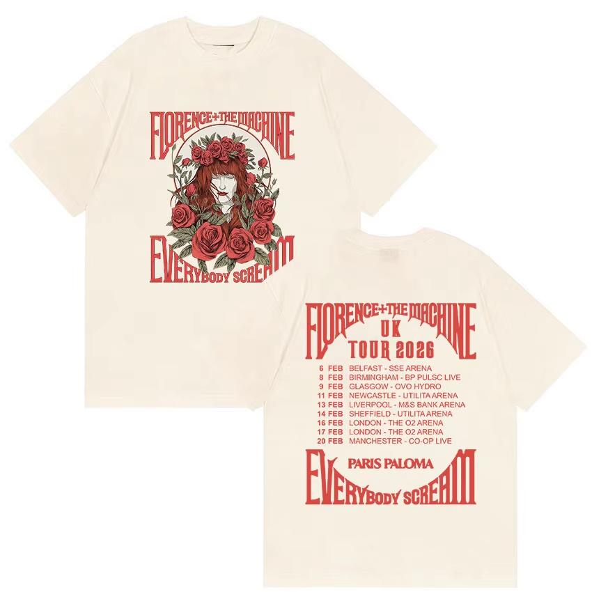 Florence The Machine Everybody Scream Tour 2026 Magliette Stampate Unisex Donna Moda Vintage Puro Cotone Maglietta Streetwear