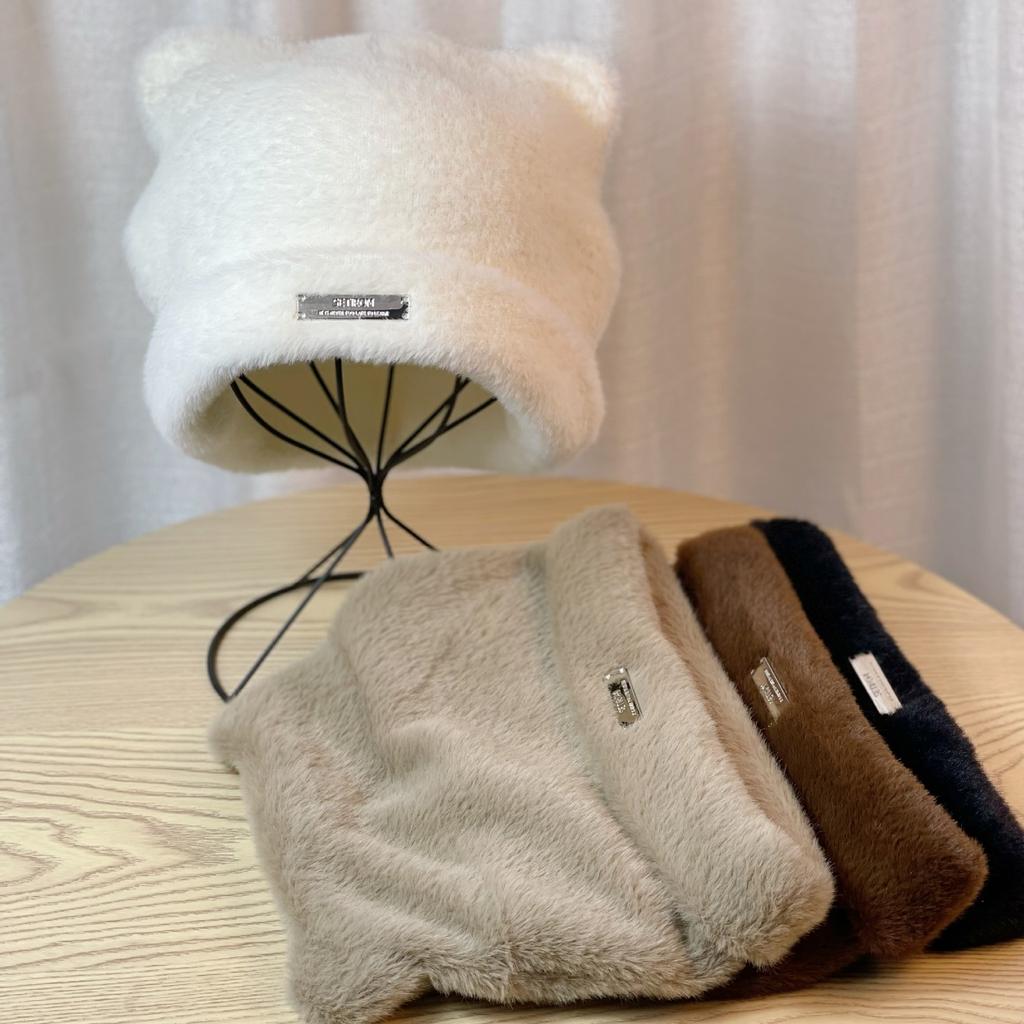 New Bear Hat Women's Winter Plush Warm Baotou Hat Korean Style Trendy Knitted Fisherman Hat Warm and Windproof