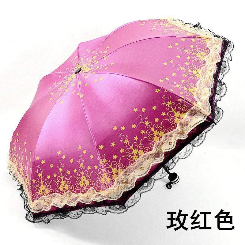 

Корейский ветровой двойной кружевной толстый черный пластиковый женский зонт от солнца, складной зонт двойного назначения с защитой от ультрафиолета.