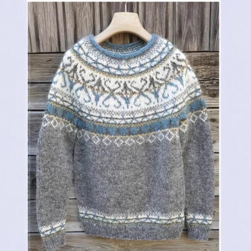 Damen Rundhals Farbblock Lockerer Passform Pullover Strickpullover Geometrisch Street Style 2025